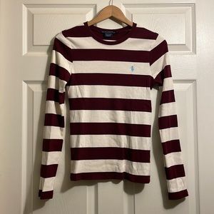 Maroon/White Striped Ralph Lauren Sport Long Sleeve Shirt Size M